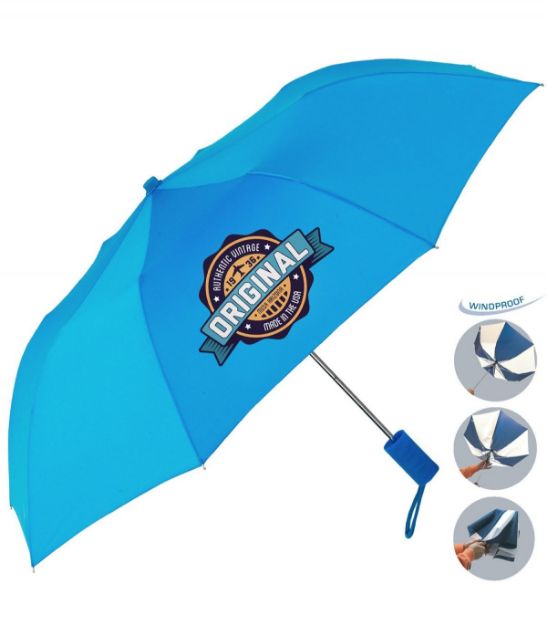 The Revolution Folding Promotional Umbrellas with Rubber Handle - Custom Umbrella