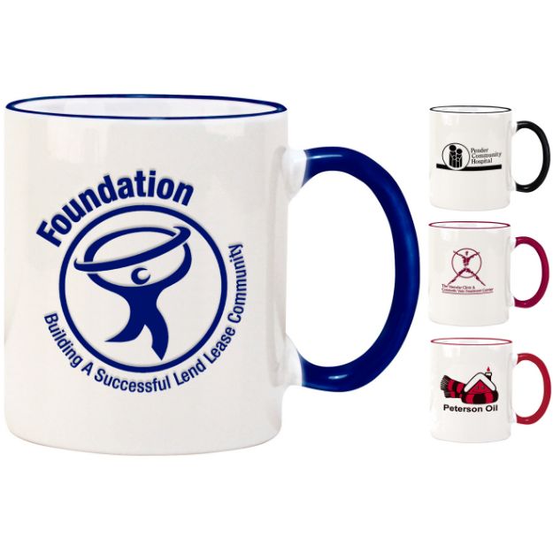 Two Tone 11 oz Custom Ceramic Mugs with promotional logo