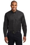 Port Authority Long Sleeve Easy Care Shirts in Black/Light Stone
