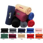 Embroidered fleece blankets in fun colors with your logo by Adco Marketing