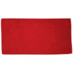 Red beach towels with tone on tone customization