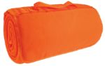 Orange picnic blanket with logo by Adco Marketing.
