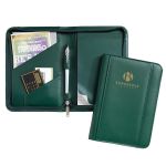 Custom green zippered padfolios