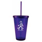 Blue insulated tumbler with straw