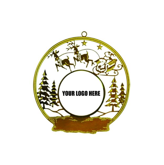 Santa with Reindeer Brass Ornament