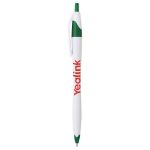 Cougar Contoured Retractable Ballpoint Pen in White W/ Green Trim