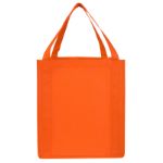 Orange custom promotional grocery tote bags by Adco Marketing