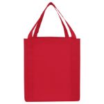 Custom red grocery totes on sale by Adco Marketing