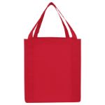 Custom red grocery totes on sale by Adco Marketing