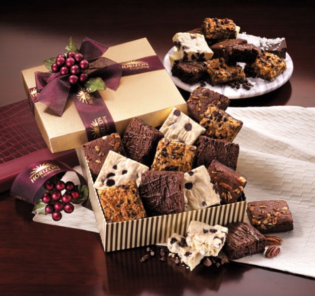 Custom corporate gift of brownies with logo on box or ribbon, custom brownies