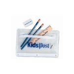 Custom logo school kit pencil eraser and sharpener included.