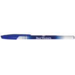 Custom promotional blue budget pen by Adco Marketing.