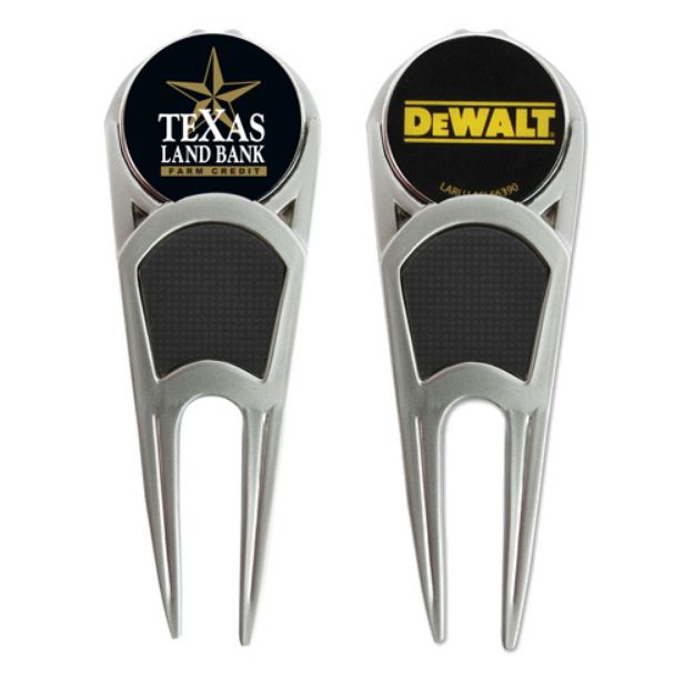 Divot Repair Tool with Removable Golf Ball Marker and custom full color imprint
