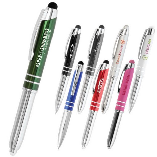 Executive Metal Ballpoint Pen, Stylus and LED Light laser engraved or custom imprinted