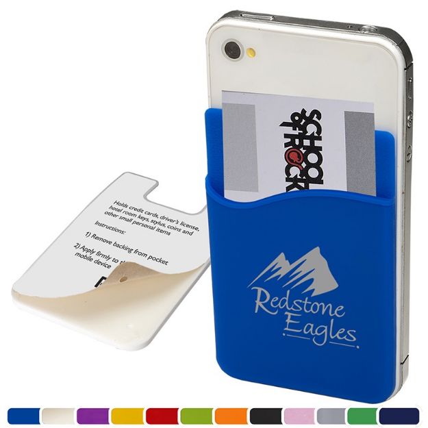 Silicone Mobile Device Pocket and Smart Phone Wallet with custom imprint