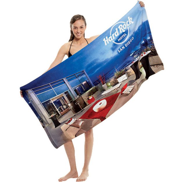 Custom Full Color Beach Towel in microfiber terry - a great travel promotional item