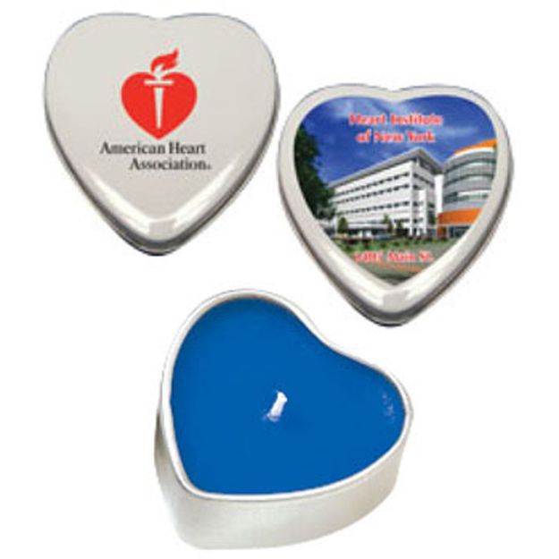 Heart Shaped Soy Candle Tins  with a custom imprint or a full color logo