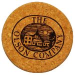 Thick Round Custom Cork Coaster with Wood Backing Laser Engraved
