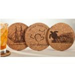 Thick Round Custom Cork Coaster with Wood Backing Laser Engraved