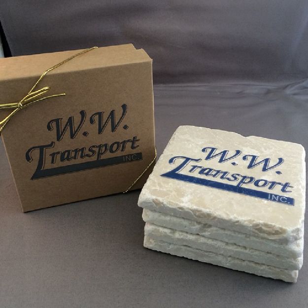 Tumbled Marble Stone Coasters - Boxed Set of 4 with Custom Imprint