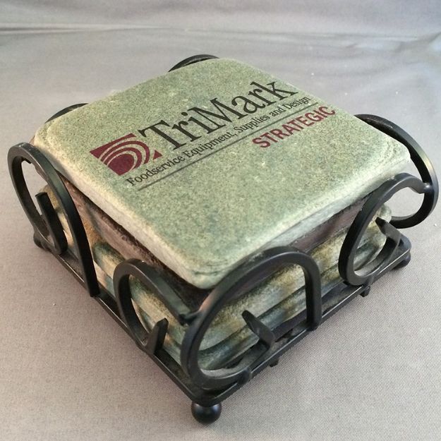 Tumbled Stone Coasters - Wrought iron Boxed Set of 4 Slate