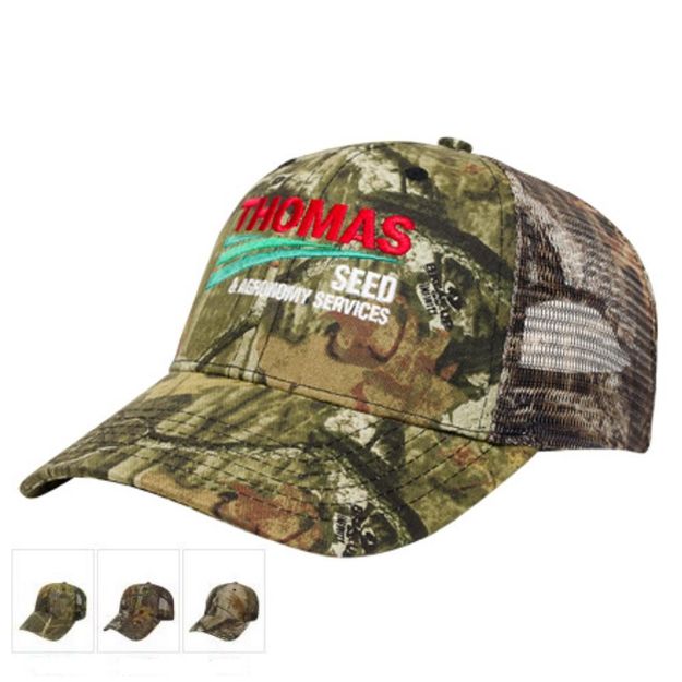 All Over Camo with Mesh Back Cap and custom embroidery imprint