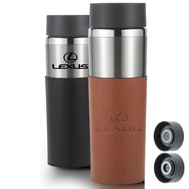 Astor Travel Mug with Leatherette Sleeve Debossed