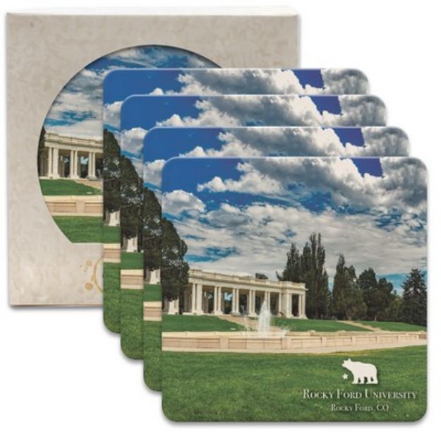 Set of 4 Full Color Stone Coasters in full color packaged with custom imprint