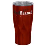 Red hugo custom tumbler keeps drinks cold for 24 hours by Adco Marketing