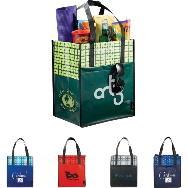 Big Grocery Laminated Non-Woven Tote with Pocket and Custom Imprint - Eco Friendly