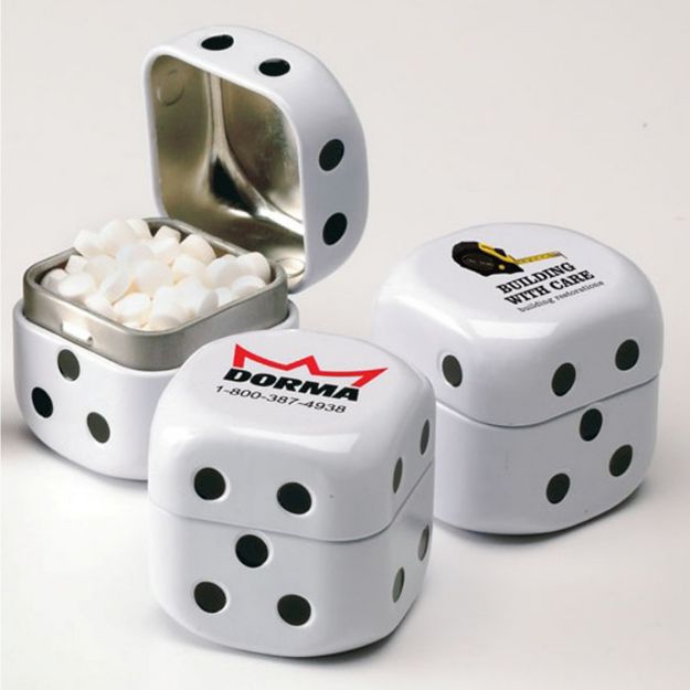 Roll the Dice Mint Tins with Micro Mints and your cusotm logo
