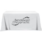 white 6’ promotional economy table cloth open back