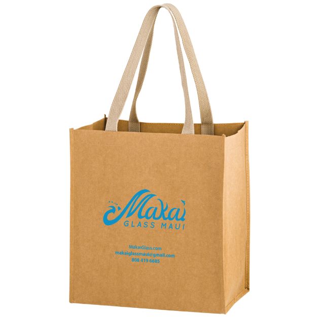 TSUNAMI - Washable Kraft Paper Grocery Tote Bag with Web Handle