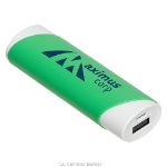 Green Nuevo 2,200 mAh power bank customized with your logo by Adco Marketing
