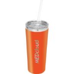 Thor Copper Vacuum Insulated Tumbler 22oz customized with your logo - With Straw Shown