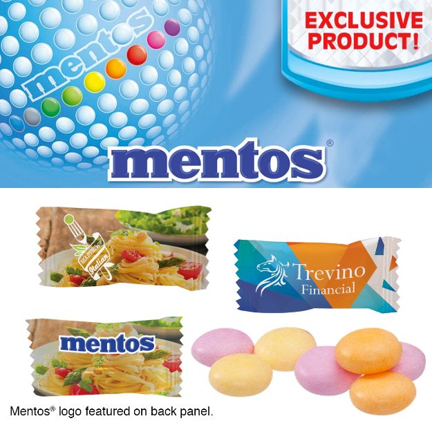 Individually Wrapped Assorted Fruit Mentos customized with your logo