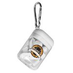 White Budget Bluetooth® Earbuds in Carabiner Case customized with your logo by Adco Marketing