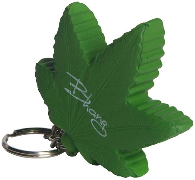 Cannabis Leaf Squeezie Keyring customized with your logo.