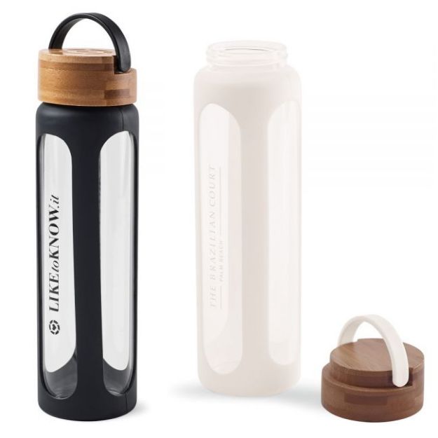 Bali Bamboo Glass Bottle - 25 Oz. with silicone and custom printed logo
