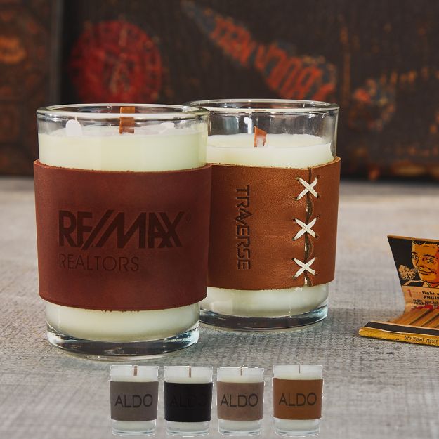 Harper Votive Candle with Leather Holder and Soy Fill Made in USA