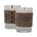 harper 8 Oz Custom Filled Soy Candle with Debossed Leather Holder & Wood Wicks in Distressed Brown
