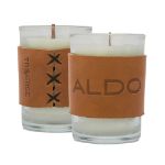 harper 8 Oz Custom Filled Soy Candle with Debossed Leather Holder & Wood Wicks in Tan