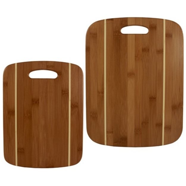 2 Piece Striped Custom Bamboo Cutting Board Set with Laser Engraving