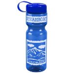 Promotional Royal Blue 28 oz. Transparent Tethered Lid Bottle