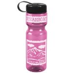 Promotional Pink 28 oz. Transparent Tethered Lid Bottle