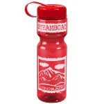 Promotional Red 28 oz. Transparent Tethered Lid Bottle