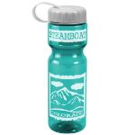 Promotional Teal 28 oz. Transparent Tethered Lid Bottle