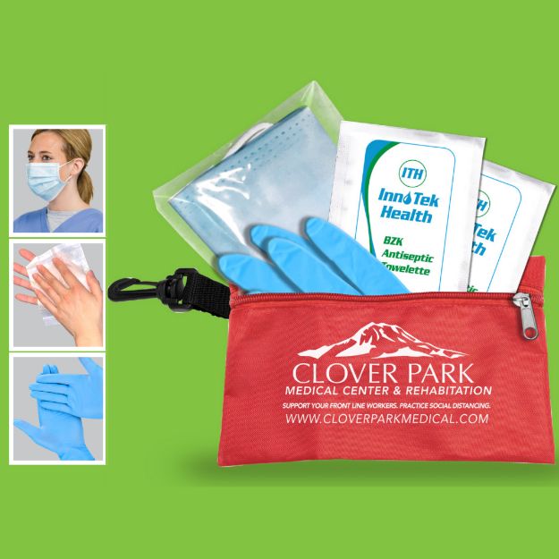 Protective Kit with Face Mask, Nitrile Glove and Antiseptic in a zippered kit