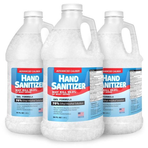 1 Gallon Hand Sanitizer Gel Refill Bottles - Made in USA with 70% by volume Ethyl Alcohol