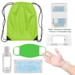 On The Go Backpack PPE Kit with Masks, Sanitizer, Wipes, Gloves and More in Lime Green